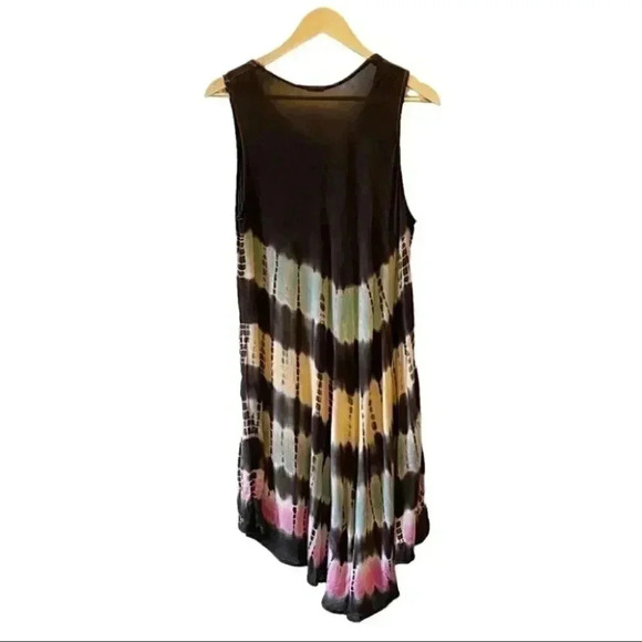 Summer Dress A-Line  Midi Length Tunic Umbrella Sundress Brown Pink Green Medium - Picture 4 of 16